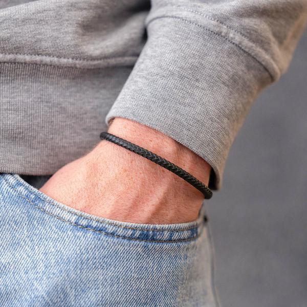 437BLK bracelet leather silver Male CROSSLINE Collection