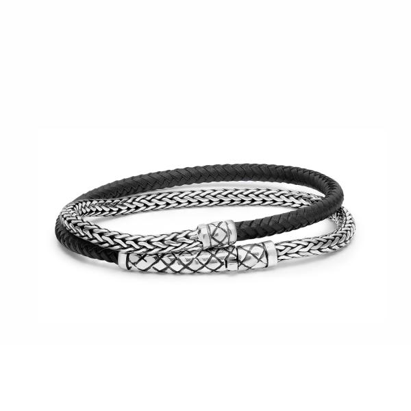 439BLK wrap bracelet silver & leather CROSSLINE Collection