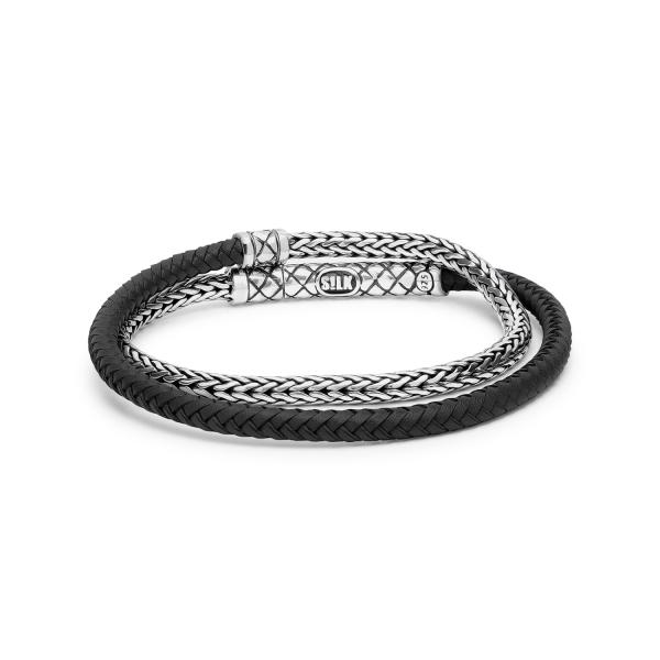 439BLK wrap bracelet silver & leather CROSSLINE Collection