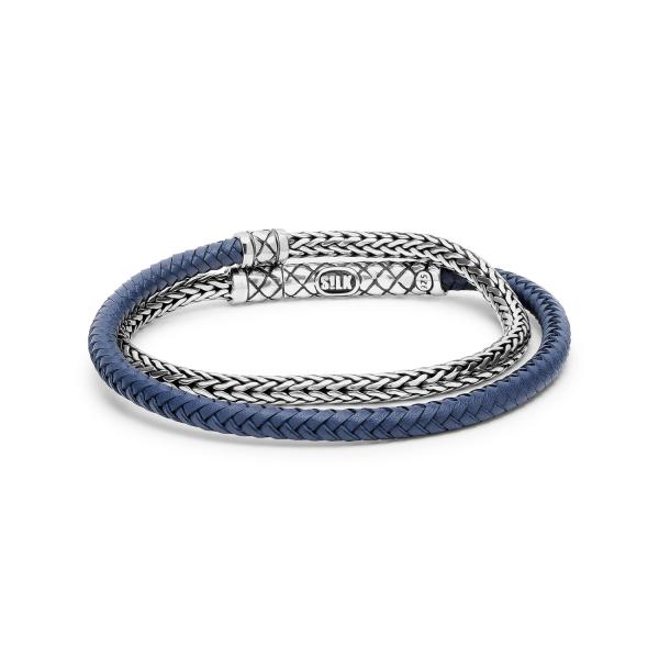 439BLU wrap bracelet silver & leather CROSSLINE Collection