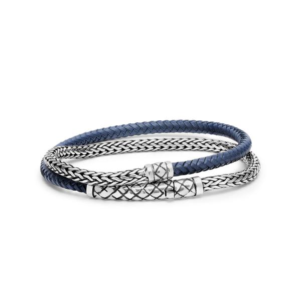 439BLU wrap bracelet silver & leather CROSSLINE Collection