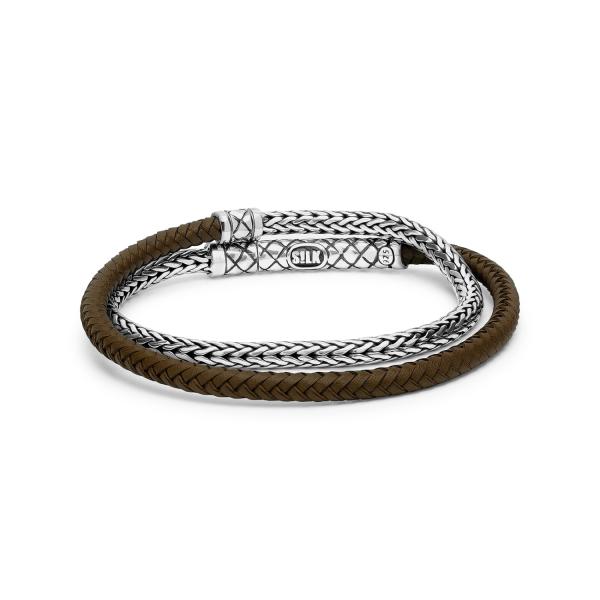 439BRN wrap bracelet silver & leather CROSSLINE Collection