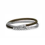 439BRN wrap bracelet silver & leather CROSSLINE Collection