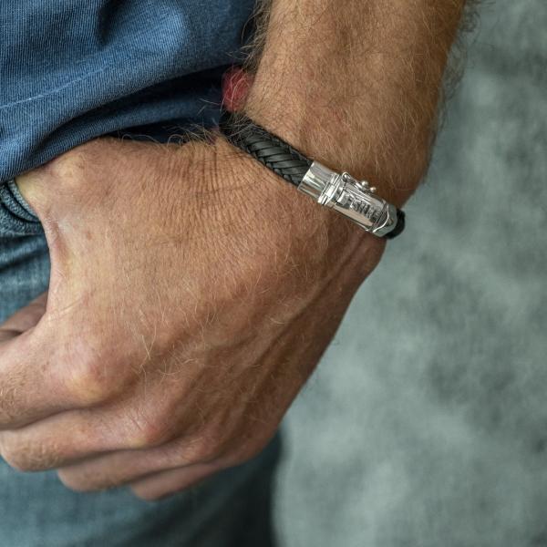 760BLK bracelet silver leather Male BOLD Collection