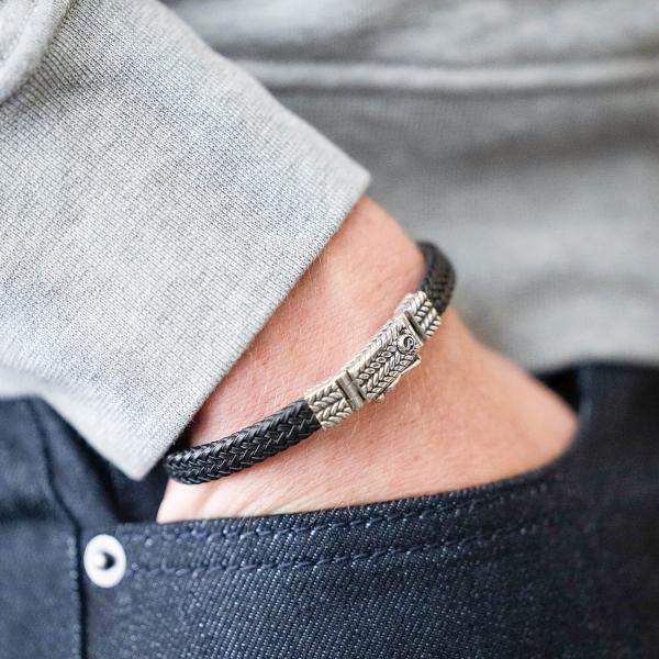 781BLK bracelet leather silver Male ALPHA Collection